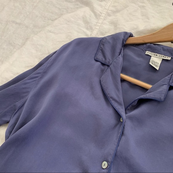 100% Silk Blue Button Down Jillian Jones Sleep Top Sz L - Picture 10 of 12